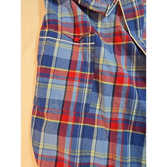 US Polo Assn Logo Robe Men Multicolor Plaid Red Blue 100% Cotton Pocket Size S/M - Picture 8 of 16